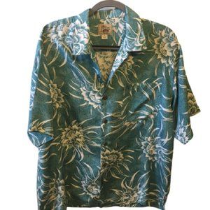 Red Turtle Hawaiian Shirt Silk Teal White Medium